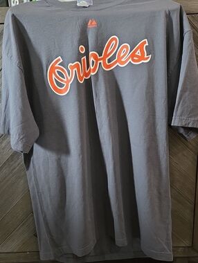 Majestic Black Short Sleeve Tee with Orange Orioles Script
